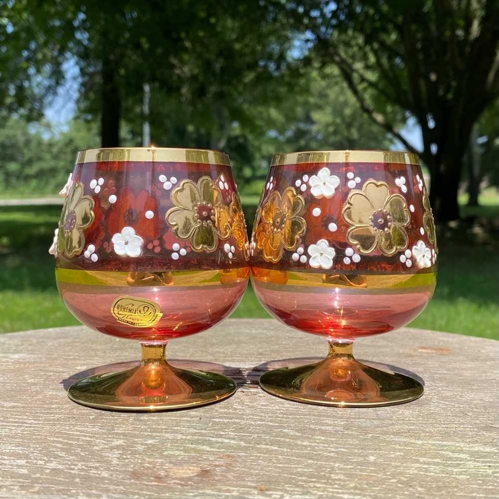 Vintage MCM Bohemia Glam Czech Brandy Crystal Glasses - Picture 9 of 10